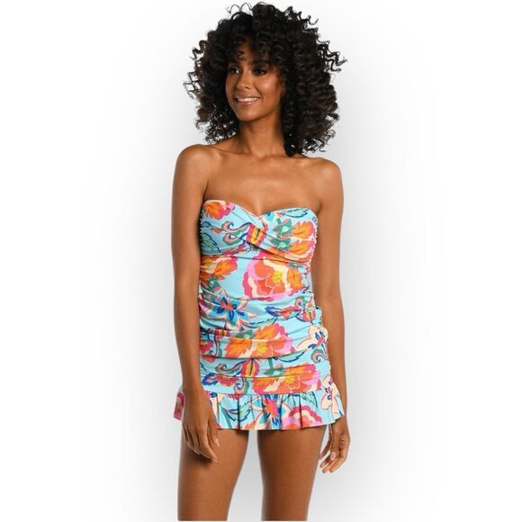 La Blanca Women's Bandeau Ruched Tankini Swimsuit Breezy Beauty L NWT - Picture 3 of 11